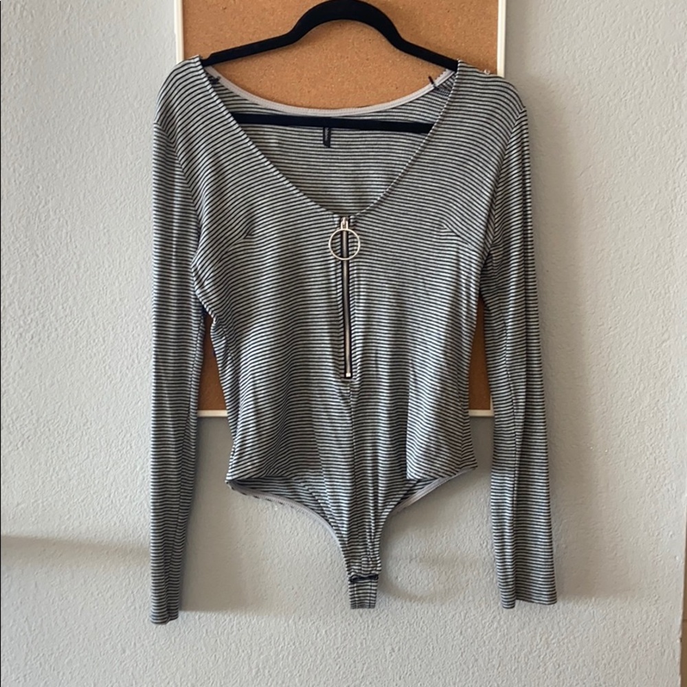 Stripped Zip-Up Bodysuit